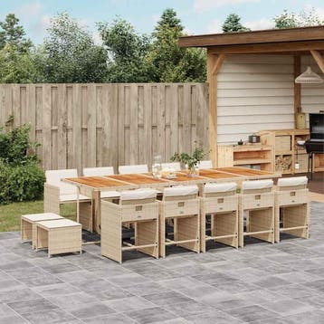 vidaXL 15-delige Tuinset met kussens poly rattan beige, Verzenden, Nieuw, 4 zitplaatsen, Tuinset