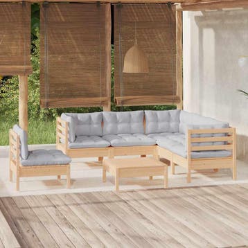 vidaXL 6-delige Loungeset met grijze kussens grenenhout, Verzenden, Nieuw, 6 zitplaatsen, Loungeset