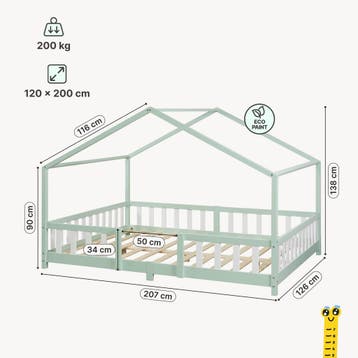 Kinderbed Treviolo huisbed 120x200 cm mint en wit [en.casa], Verzenden, Nieuw