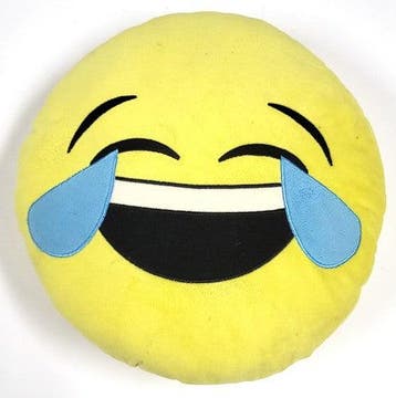Smiley-knuffel met lachend gezicht en tranen, geel, Verzenden, Gebruikt