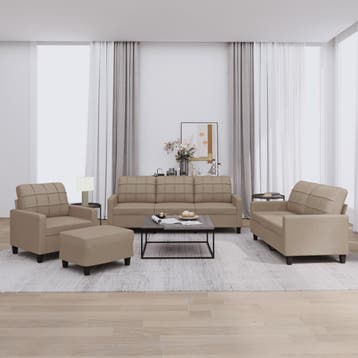 vidaXL 4-delige Loungeset met kussens kunstleer cappuccino, Verzenden, Nieuw, Leer, Minder dan 150 cm