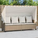 Ligbed met luifel en kussen poly rattan beige, Verzenden, Nieuw