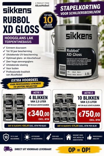 STAPELKORTING - Sikkens Rubbol XD Gloss 4 maal 2,5 Liter..., Ophalen of Verzenden, Nieuw, Wit, Lak
