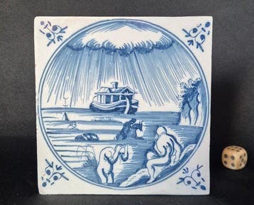 Antiek Tegel - Zondvloed en de ark van Noach - Antiek -