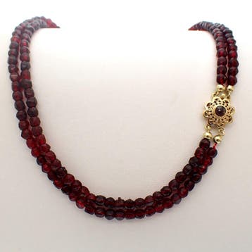 Vintage glaskralen collier met gouden slot (Ketting), Ophalen of Verzenden, Gebruikt, Goud, Goud
