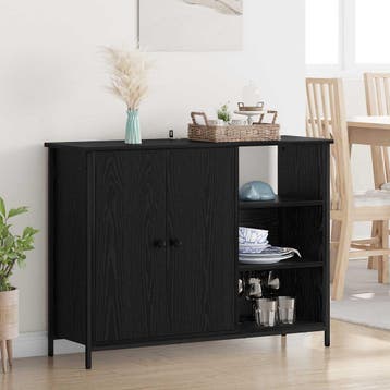 vidaXL Dressoir Zwart Eiken 100 x 33 x 75 cm Bewerkt hout, 100 tot 150 cm, Verzenden, Nieuw, 25 tot 50 cm