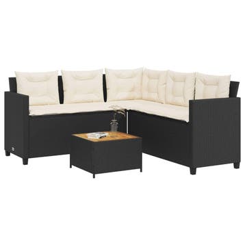 vidaXL Tuinbank met tafel en kussens L-vormig poly rattan, Verzenden, Nieuw