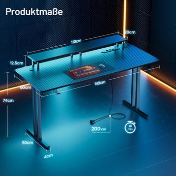 Gaming bureau - Gaming desk - Gaming tafel - 140x60 cm - Zwa, Verzenden, Zo goed als nieuw