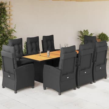 vidaXL 9-delige Tuinset poly rattan zwart, Verzenden, Nieuw, 8 zitplaatsen, Tuinset