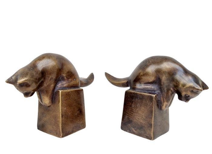 Beeldje - Bronzen poesjes (2) - Brons, Antiek en Kunst, Kunst | Designobjecten