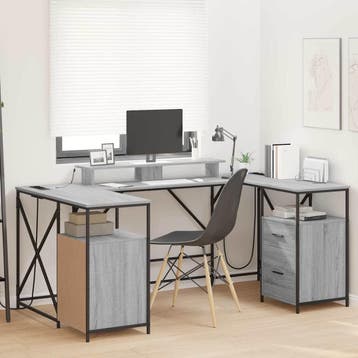 vidaXL Bureau Grijs Sonoma Bewerkt hout 182 x 101 x 87,5 cm, Huis en Inrichting, Verzenden, Nieuw