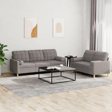 vidaXL 2-delige Loungeset met kussens stof taupe, Verzenden, 150 tot 200 cm, Nieuw, Stof