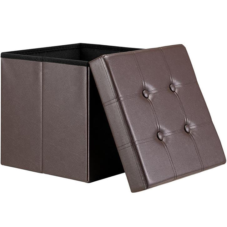 Poef Bruin kunstleer 38x38x38cm inklapbaar (Stoelen), Huis en Inrichting, Banken | Voetenbanken en Poefen, Nieuw, Verzenden
