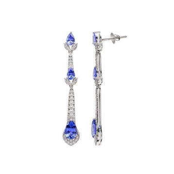 Hangoorbellen - 14 karaat Witgoud - 5.15ct. tw. Tanzaniet -