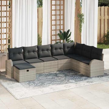 vidaXL Bankstel 8 st Lichtgrijs poly rattan, Verzenden, Nieuw, 8 zitplaatsen