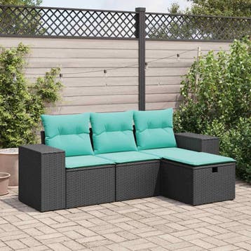 vidaXL 4-delige Loungeset met kussens poly rattan zwart, Verzenden, Nieuw, Loungeset