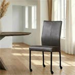 Leren eetkamerstoel Comfort met wieltjes - Vintage Grey, Ophalen of Verzenden, Nieuw, Leer, Modern