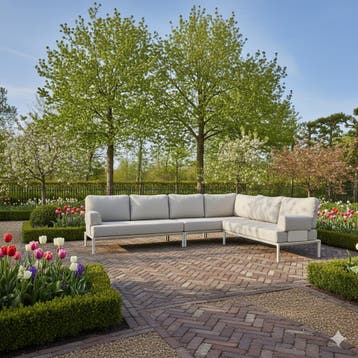 Hong Kong hoek loungeset 4 delig aluminium latte zand, Tuin en Terras, Ophalen of Verzenden, Nieuw, Aluminium