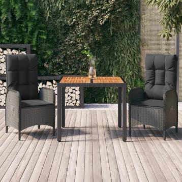 vidaXL 3-delige Tuinset met kussens poly rattan zwart, Tuin en Terras, Verzenden, Nieuw, Tuinset