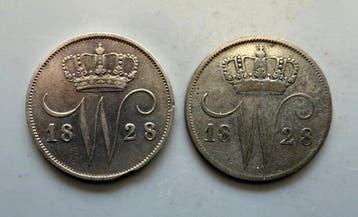 Nederland. Willem I. 10 Cents 1828 Utrecht en 1828 Brussels