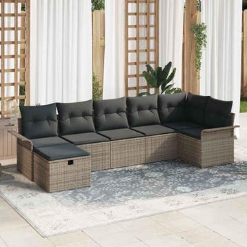 vidaXL Tuinbankenset 7 st Grijs poly rattan, Verzenden, Nieuw, Rotan, 7 zitplaatsen