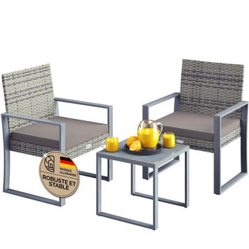 Polyrotan Tuinset 3-delig Grijs (Tuinsets, Tafels-Stoelen), Verzenden, Nieuw