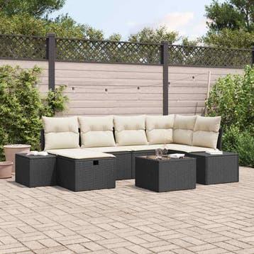vidaXL Tuin Sofa Set 7 st Zwart poly rattan, Verzenden, Nieuw, Rotan, 7 zitplaatsen