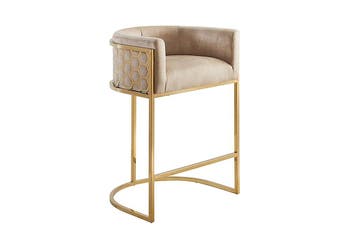 Barkruk ELEGANCE fluweelbeige met goudkleurig, Ophalen of Verzenden, Nieuw