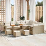 vidaXL Tuinbankenset met kussen 13 pcs Beige en Crème poly, Verzenden, Nieuw, Rotan, 3 zitplaatsen