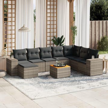 vidaXL 9-delige Loungeset met kussens poly rattan grijs, Verzenden, Nieuw, Loungeset