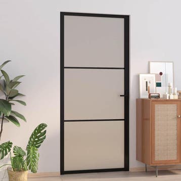 vidaXL Binnendeur 93x201,5 cm matglas en aluminium zwart, Verzenden, Nieuw