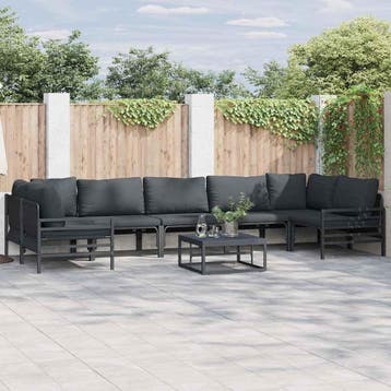 vidaXL Tuinbankenset 7 st Zwart Staal, Verzenden, Nieuw, Rvs, 7 zitplaatsen