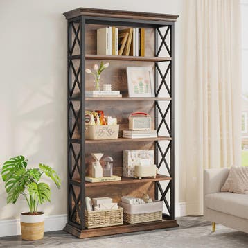 Industriële 6-Tier Boekenkast - 180 cm Hoge Open Opbergkast, Verzenden, Nieuw