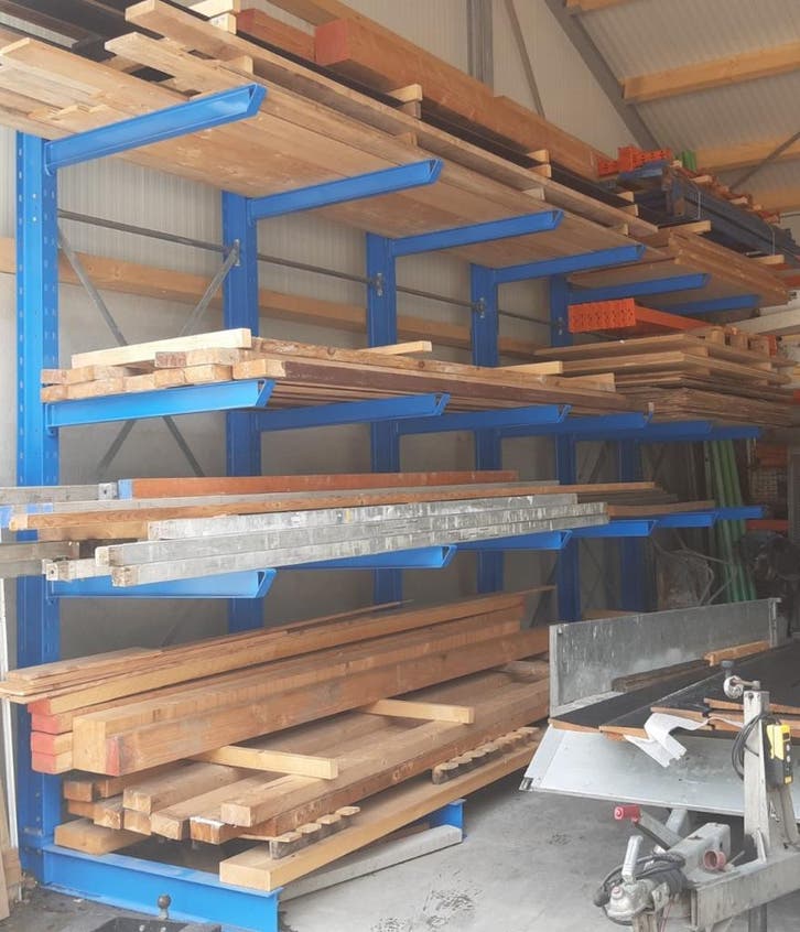 Draagarmstelling enkel 2,7 m hoog en 1,2 m diep met 4 niv., Zakelijke goederen, Kantoor en Winkelinrichting | Magazijn, Stelling en Opslag