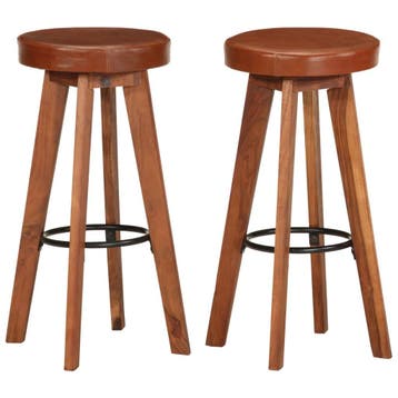 vidaXL Barstoelen 2 st echt leer en massief acaciahout, Verzenden, Nieuw