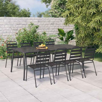 vidaXL 9-delige Tuinset staal antracietkleurig, Verzenden, Nieuw, 8 zitplaatsen, Rvs