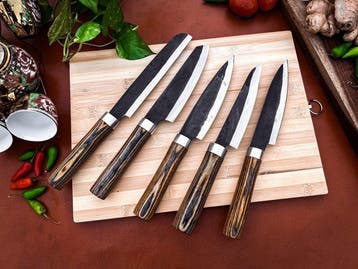 Keukenmes - Kitchen knife set - 729 - Staal, Hout,