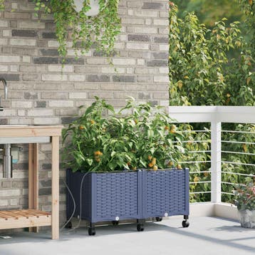 vidaXL Tuin Pot met Irrigatie en Wielen 2 st Grijs 80 x 40 x, Verzenden, Nieuw, Minder dan 60 cm