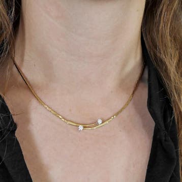 Gouden cobraschakel collier met diamant; 0,32 ct. (Ketting), Gebruikt, Ophalen of Verzenden, Met edelsteen, Goud