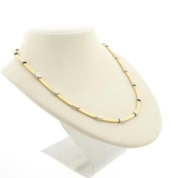 Gouden bicolor damescollier. (Ketting), Sieraden, Tassen en Uiterlijk, Kettingen, Ophalen of Verzenden, Gebruikt, Overige kleuren
