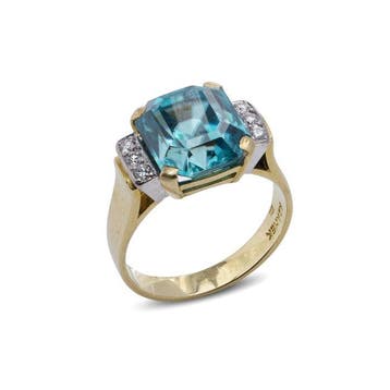 Ring Adamek 18kt goud Blauwe zirkonring met diamantaccenten, Nieuw