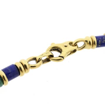 Gouden armband met lapis lazuli en malachiet | 19,5 cm, Gebruikt, Ophalen of Verzenden, Met edelsteen, Goud