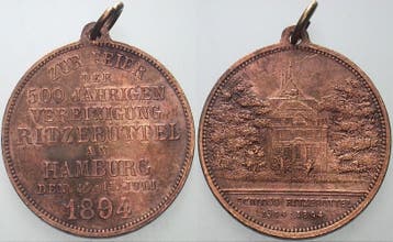 Brons medaille 1894 Hamburg, Stadt Vereinigung Ritzebuett..., Postzegels en Munten, Penningen en Medailles, Verzenden
