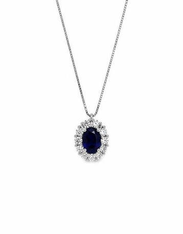 Zonder minimumprijs - Halsketting Zilver Saffier - Diamant, Sieraden, Tassen en Uiterlijk, Kettingen, Nieuw