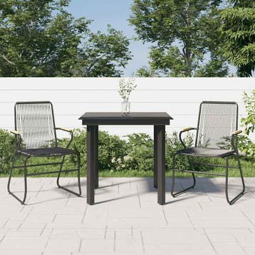 vidaXL 3-delige Tuinset PVC-rattan zwart, 2 zitplaatsen, Verzenden, Nieuw, Rvs