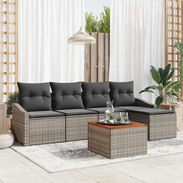vidaXL Tuinbankenset 6 st Grijs poly rattan, Verzenden, Nieuw, Rotan, 6 zitplaatsen