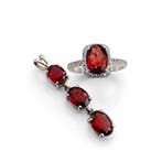 Zonder minimumprijs - 2-delige sieradenset Zilver - Garnet