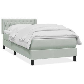 vidaXL Boxspring met matras fluweel lichtgrijs 90x220 cm, Eenpersoons, Verzenden, Nieuw, Stof