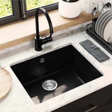 vidaXL Wasbak 80% Kwarts en 20% Hars 530 x 460 mm Zwart, Verzenden, Nieuw