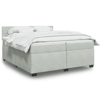 vidaXL Boxspring met matras fluweel lichtgrijs 200x200 cm, Verzenden, Overige maten, 200 cm, Nieuw